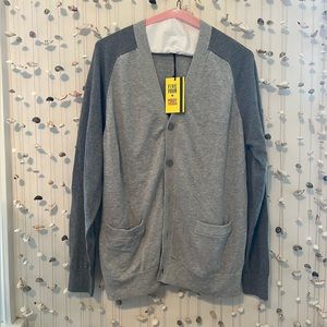 Five Four Mens sweater cardigan pockets gray color block business casual